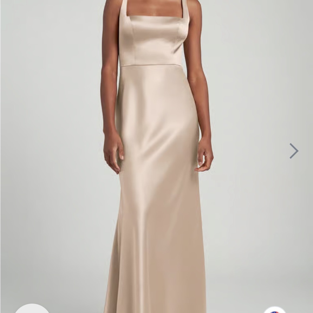 Jenny Yoo Satin Maxi Dress in Nude Champagne